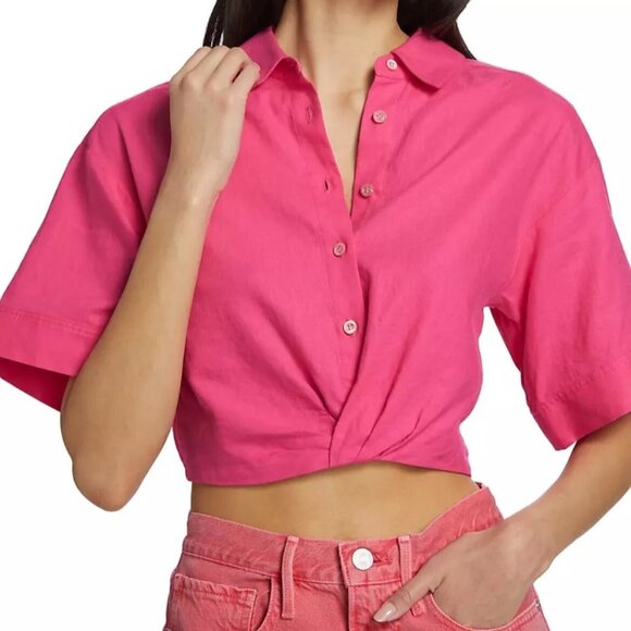 Frame Fuchsia Pink Cropped Button-Up Shirt Size XS - Picture 1 of 7